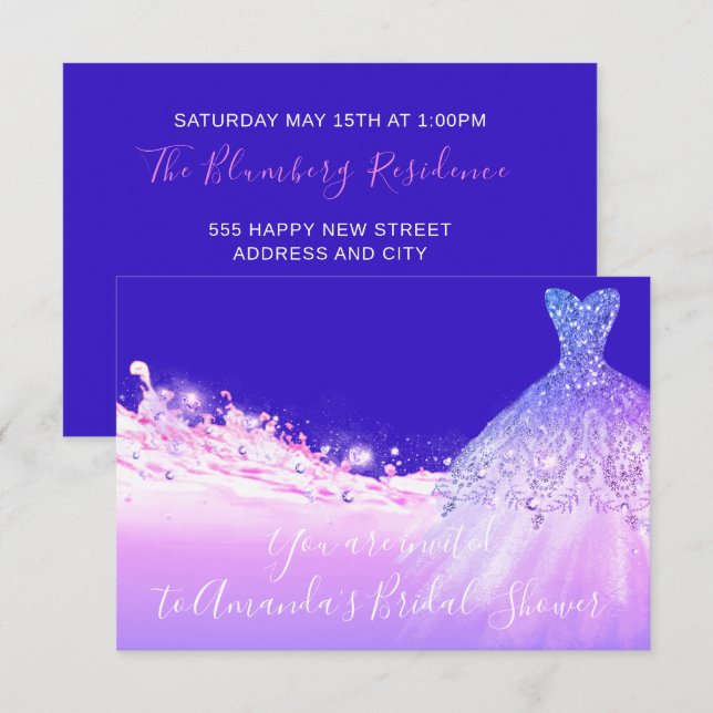 Invitation Fête des mariées rose violet Parties scintillant R (Devant / Derrière)
