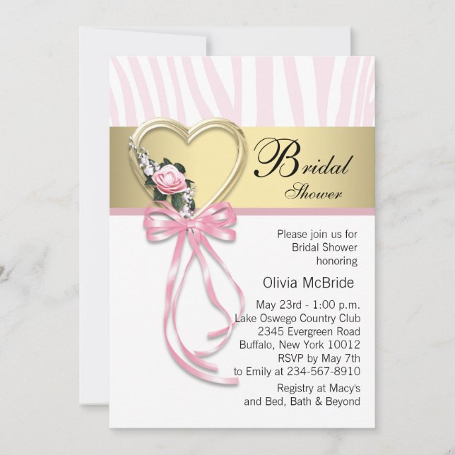 Invitation Fête des mariées rose Zebra Black Gold Zebra (Devant)