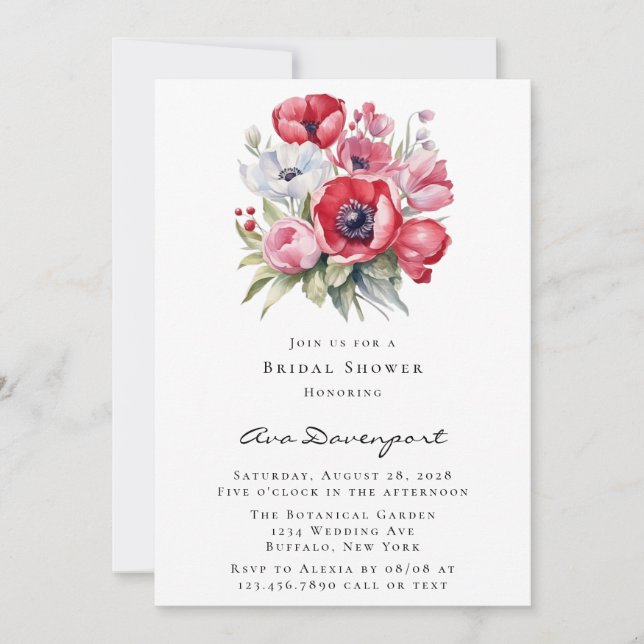 Invitation Fête des mariées rouge et tulipes roses (Devant)