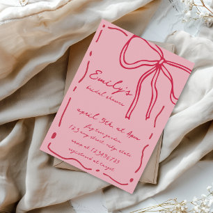 Invitation Fête des mariées rouge rose foncé à la main