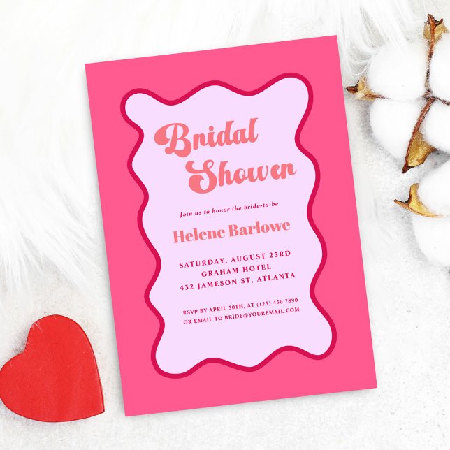 Invitation Fête des mariées rouge rouge rouge rétro (Retro Pink Red Wavy Bridal Shower Invitation)