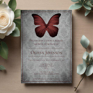 Invitation Fête des mariées rouge Vintage papillon Damask