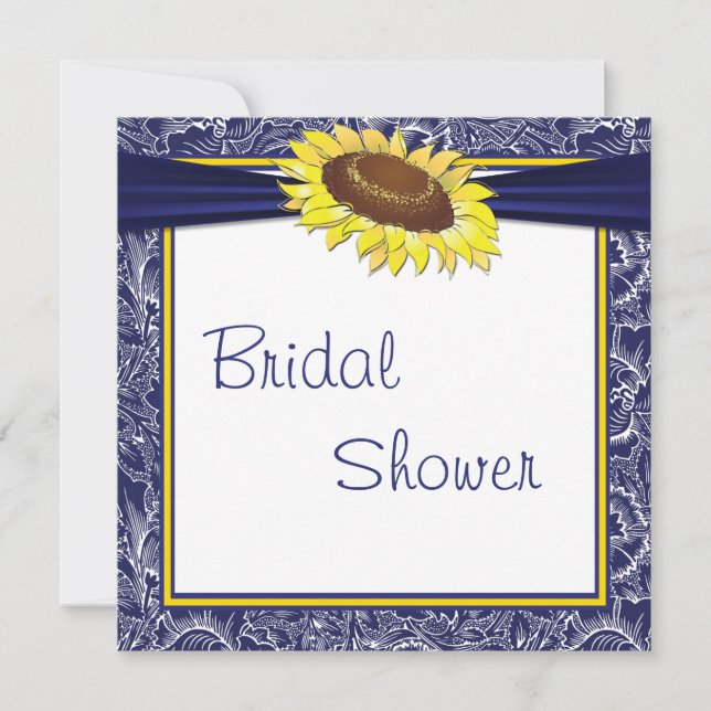 Invitation Fête des mariées Royal Blue and Yellow Sunflowers (Devant)