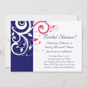 Invitation Fête des mariées Royal Blue, Fuchsia et White Swir