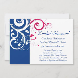 Invitation Fête des mariées Royal Blue, Fuchsia et White Swir