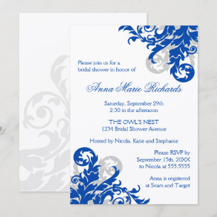 Invitation Fête des mariées royale bleue et argentée