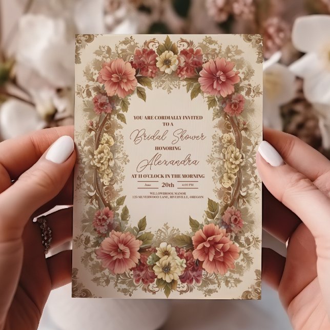 Invitation Fête des mariées royale victorienne d'ornements fl (Créateur téléchargé)