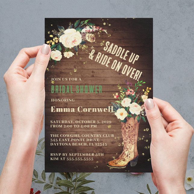 Invitation Fête des mariées Russe Boho Cowgirl Floral Boots (Créateur téléchargé)