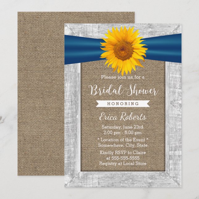 Invitation Fête des mariées Russe Sunflower Ribbon Bois Burla (Devant / Derrière)