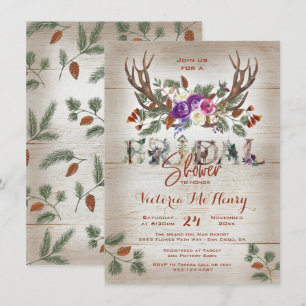 Invitation Fête des mariées Rustic Antlers & Pine Branches