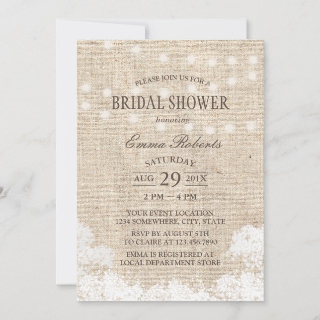 Invitation Fête des mariées Rustic Baby's Breath & String Lig (Devant)