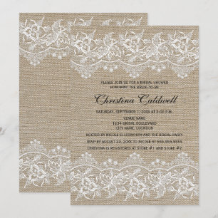 Invitation Fête des mariées Rustic Jute et Lace Look