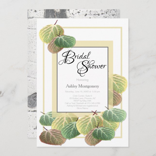 Invitation Fête des mariées rustique Aspen Bark et Feuille (Devant / Derrière)