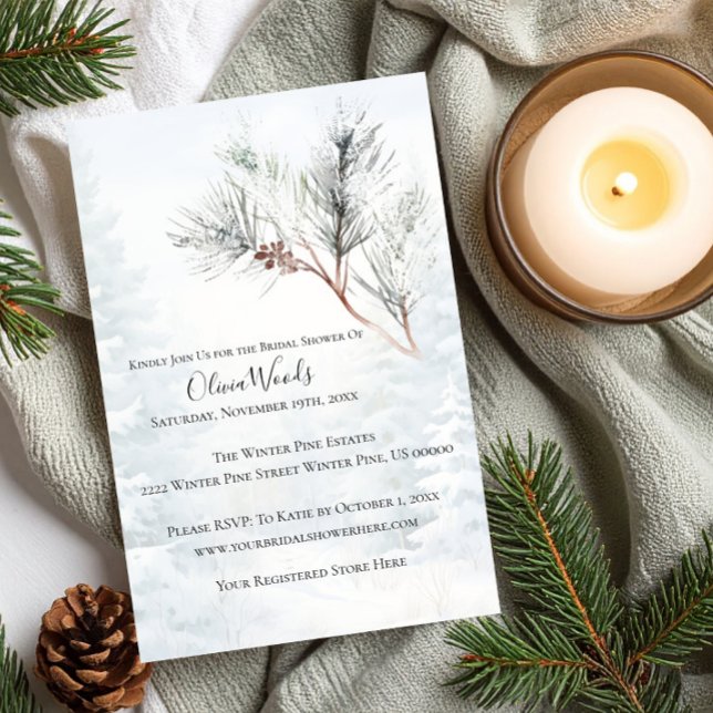 Invitation Fête des mariées Rustique blanche de pin d'hiver (Créateur téléchargé)