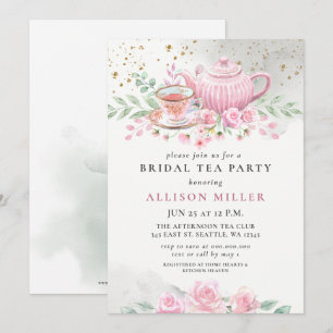 Invitation Fête des mariées Rustique Blush Pink Gold Tea Part