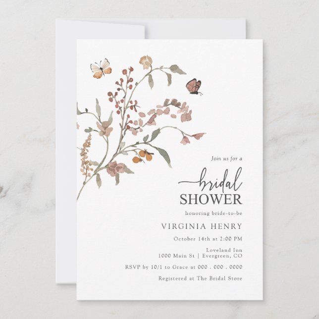 Invitation Fête des mariées Rustique Boho (Devant)