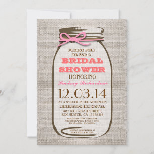 Invitation Fête des mariées rustique Burlap Mason Jar