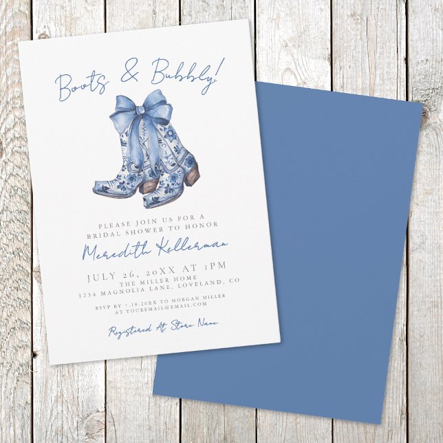 Invitation Fête des mariées rustique de Bow Bleu Country (Rustic Country Blue Bow Bridal Shower Invitation)