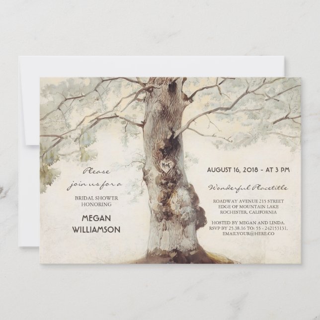 Invitation Fête des mariées rustique de chêne (Devant)