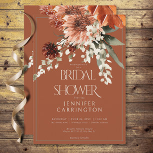 Invitation Fête des mariées Rustique de fleurs de rouille en 