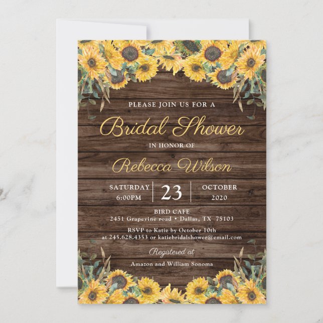 Invitation Fête des mariées rustique de tournesol de bois rus (Devant)