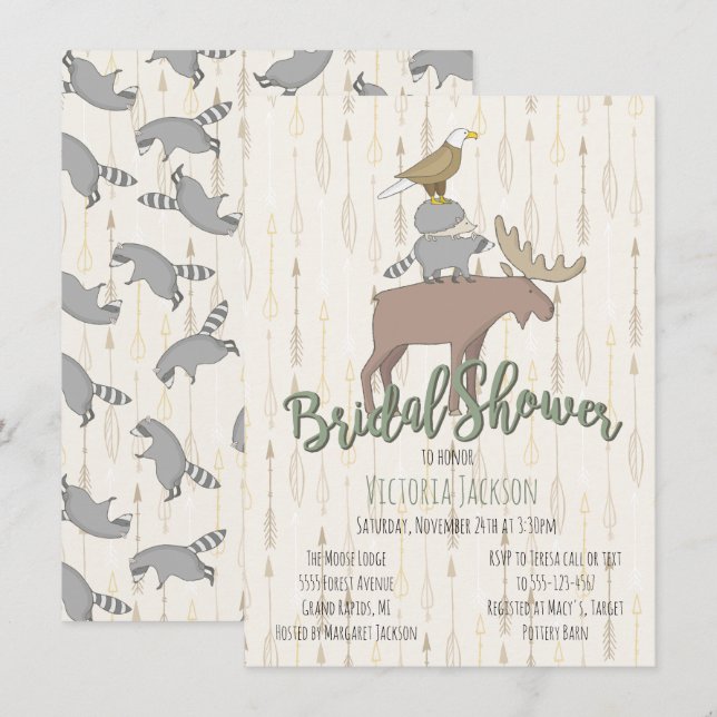 Invitation Fête des mariées Rustique des animaux de bois (Devant / Derrière)
