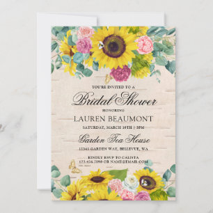 Invitation Fête des mariées rustique des tournesols
