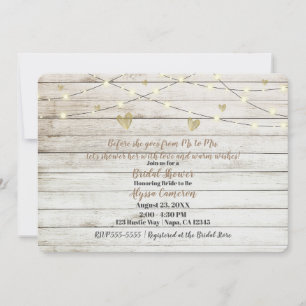 Invitation Fête des mariées Rustique en bois blanc Lumières &
