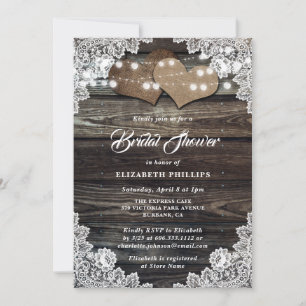 Invitation Fête des mariées Rustique en dentelle de bois Burl