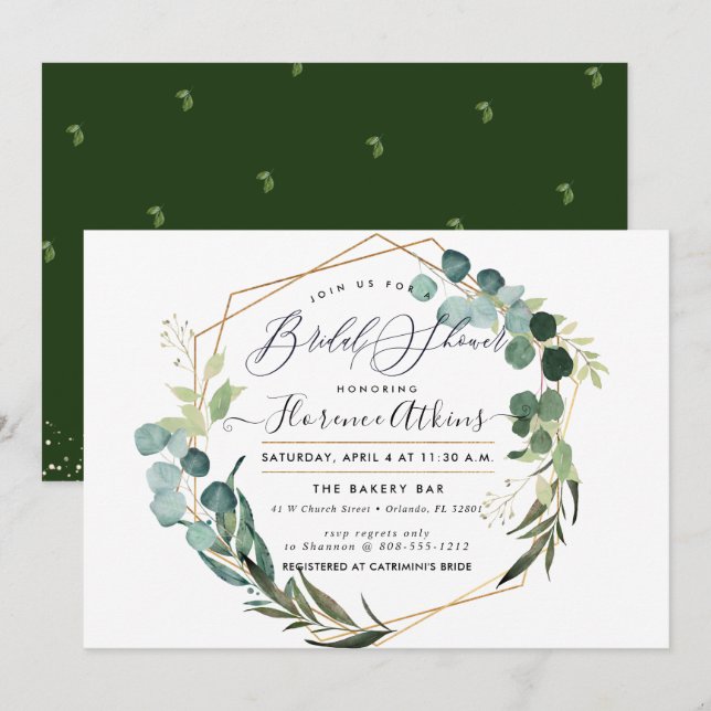 Invitation Fête des mariées Rustique Eucalyptus Vert (Devant / Derrière)