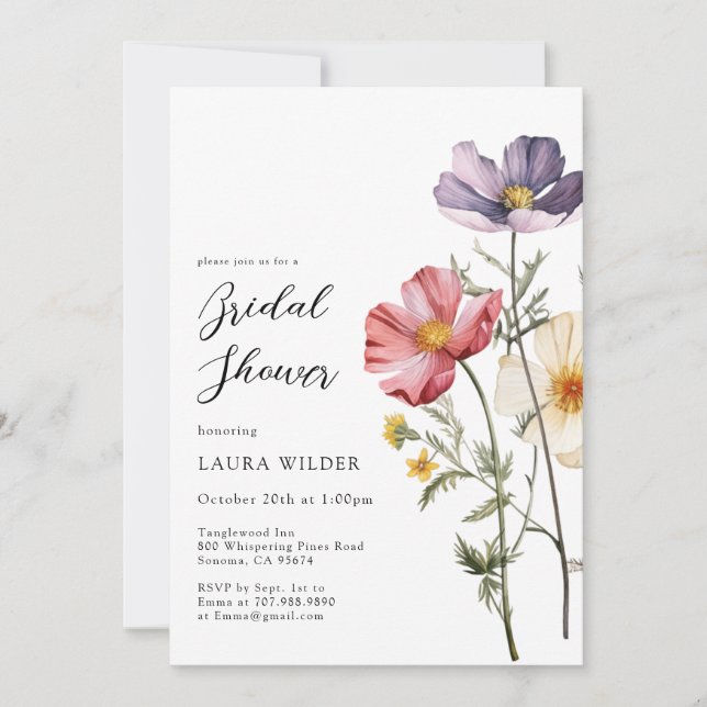 Invitation Fête des mariées Rustique Fleur sauvage aquarelle (Devant)