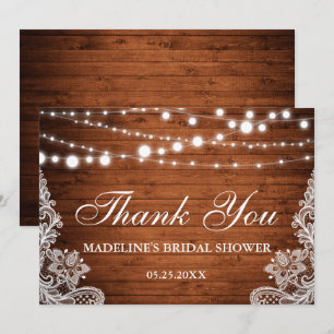 Invitation Fête des mariées rustique Lumières en bois Lace Me