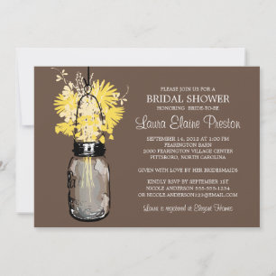 Invitation Fête des mariées Rustique Mason Jar Fleur sauvage