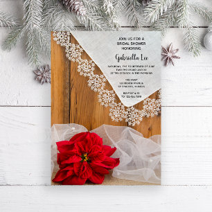 Invitation Fête des mariées rustique Poinsettia et dentelle d