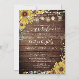 Invitation Fête des mariées Rustique Sunflower Wood String