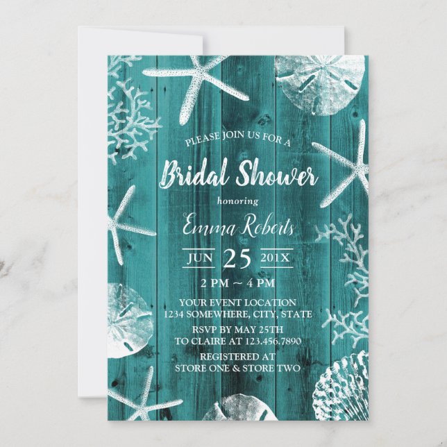 Invitation Fête des mariées Rustique Turquoise Beach Wedding  (Devant)