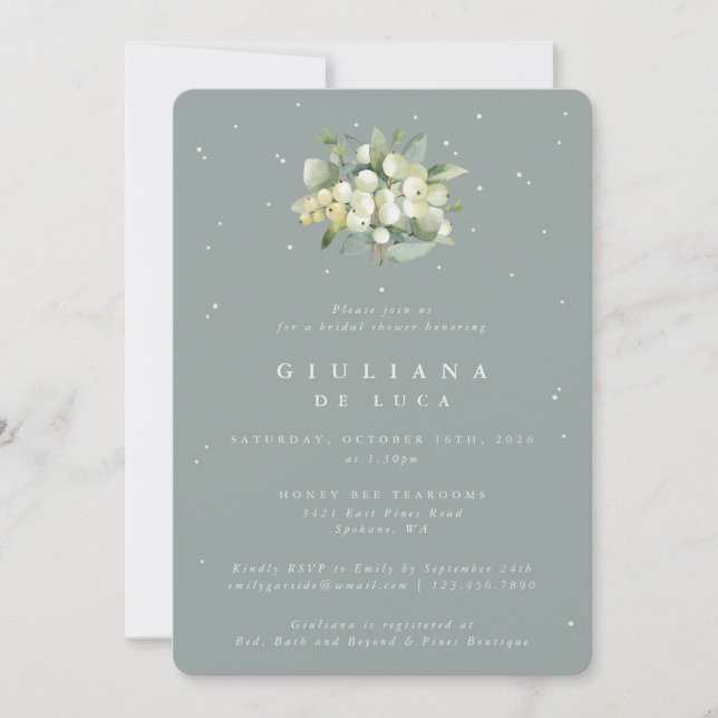 Invitation Fête des mariées Seafoam Green Snowberry+Eucalyptu (Devant)