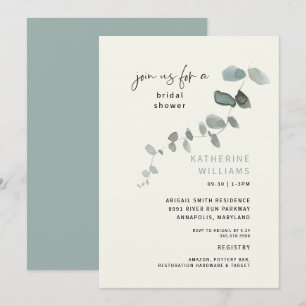 Invitation Fête des mariées simple Eucalyptus Turquoise et cr