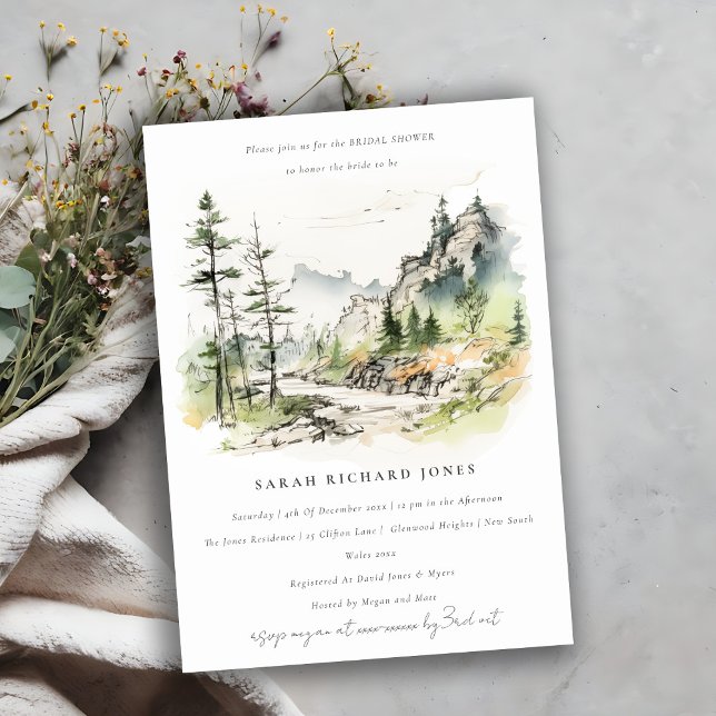 Invitation Fête des mariées Sketch Paysage de Woods Mountain (Créateur téléchargé)
