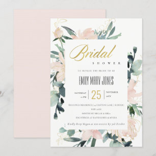 INVITATION FÊTE DES MARIÉES SOFT BLUSH FLORAL GOLD WATERCOLOR