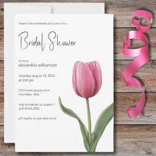 Invitation Fête des mariées solitaire de tulipe rose