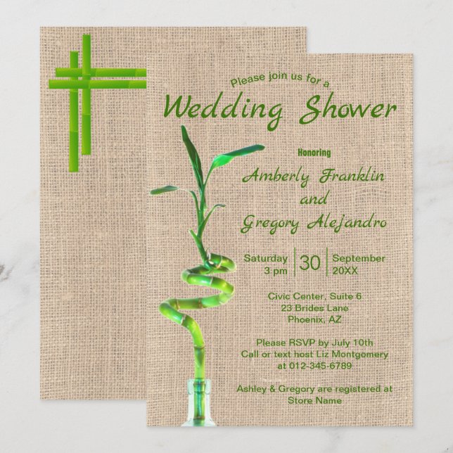 Invitation Fête des mariées Spirale Lucky Bamboo Rustique Bur (Devant / Derrière)