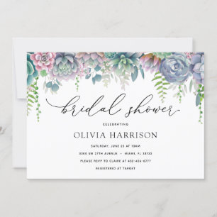 Invitation Fête des mariées Succulente violette et verte