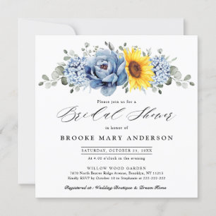 Invitation Fête des mariées Sunflower Dusty Blue Slate Peony