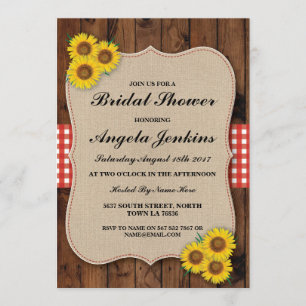 Invitation Fête des mariées Sunflower Wood Burlap Floral Invi