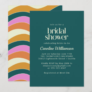 Invitation Fête des mariées super Retro Turquoise Green Wavy 