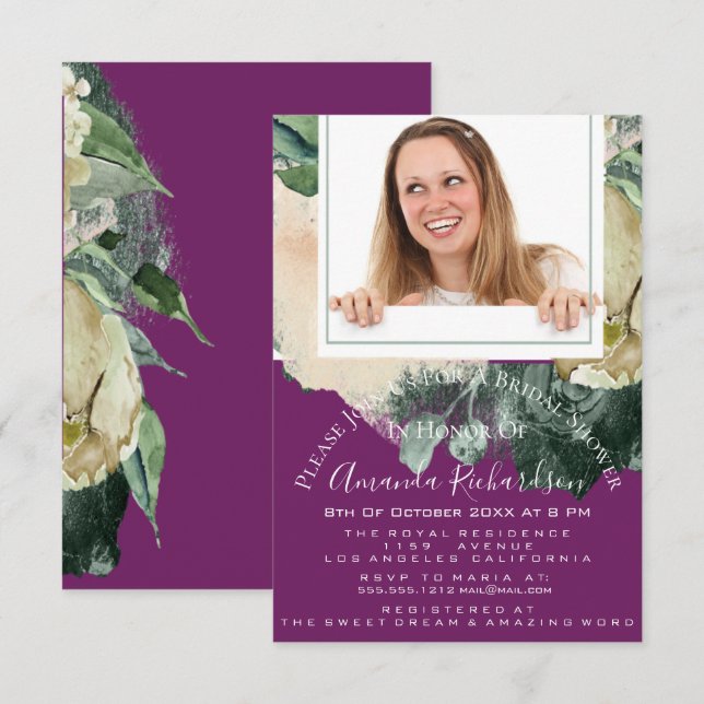 Invitation Fête des mariées Sweet 16e Photo Marsala Mint Flor (Devant / Derrière)