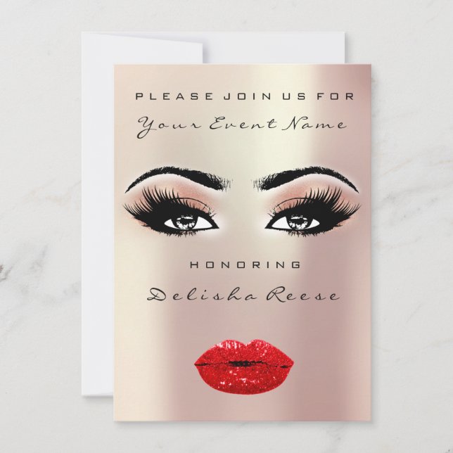 Invitation Fête des mariées Sweet 16e Rose de maquillage à lè (Devant)