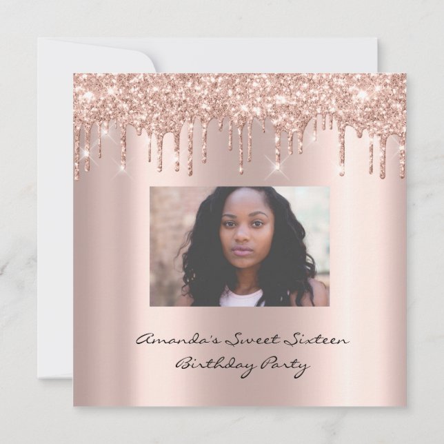 Invitation Fête des mariées Sweet 16th Drips Rose Gold Photo (Dos)
