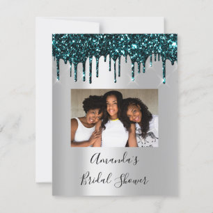 Invitation Fête des mariées Sweet 16th Drips Silver Turquoise